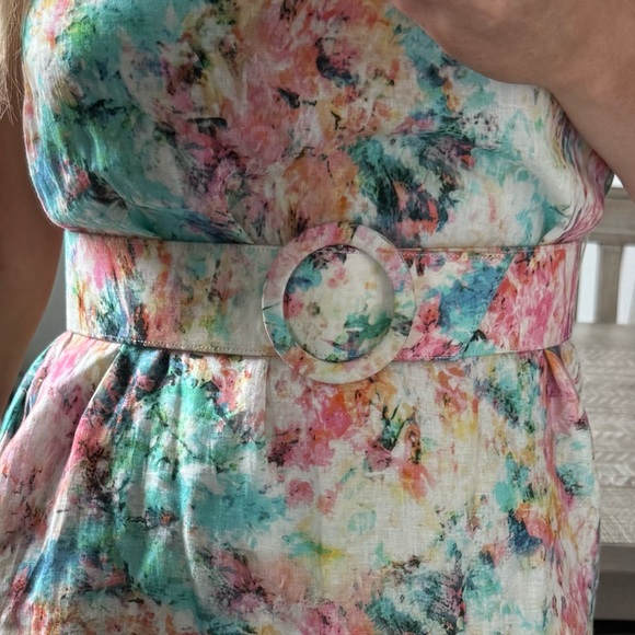 Pastel Floral Sleeveless Spring Summer Belted Dress - Picture 12 of 12